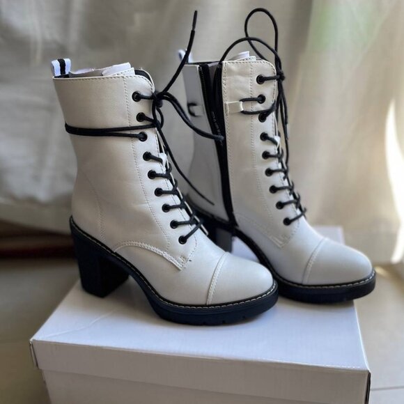 NWT Catwalk White Lace-Up Heeled Women Boots Size 6 German Import - Picture 8 of 14